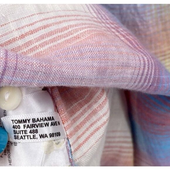 Tommy Bahama Shirt Men’s Size L 100% Linen Spring Plaid Pastel Long Sleeves - Picture 10 of 14